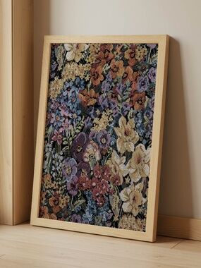 NEW Handmade Textile Wall Art Solid Wood 14 x 18 Floater Frame “Garden Reverie"